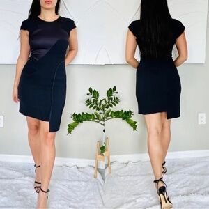 BCBGMAXAZRIA Runway Night Asymmetrical Patchwork Dress in navy black